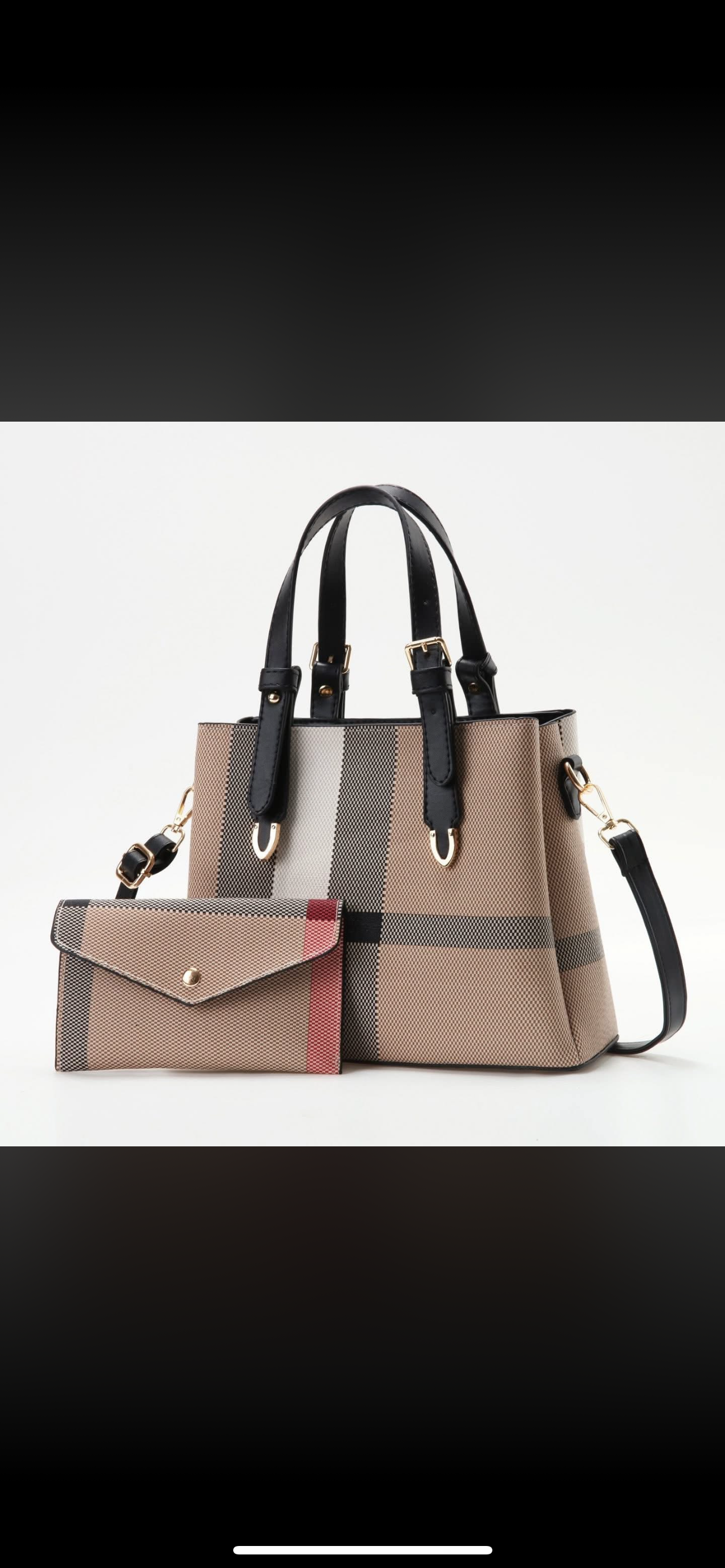 Plaid handbags with matching wallet