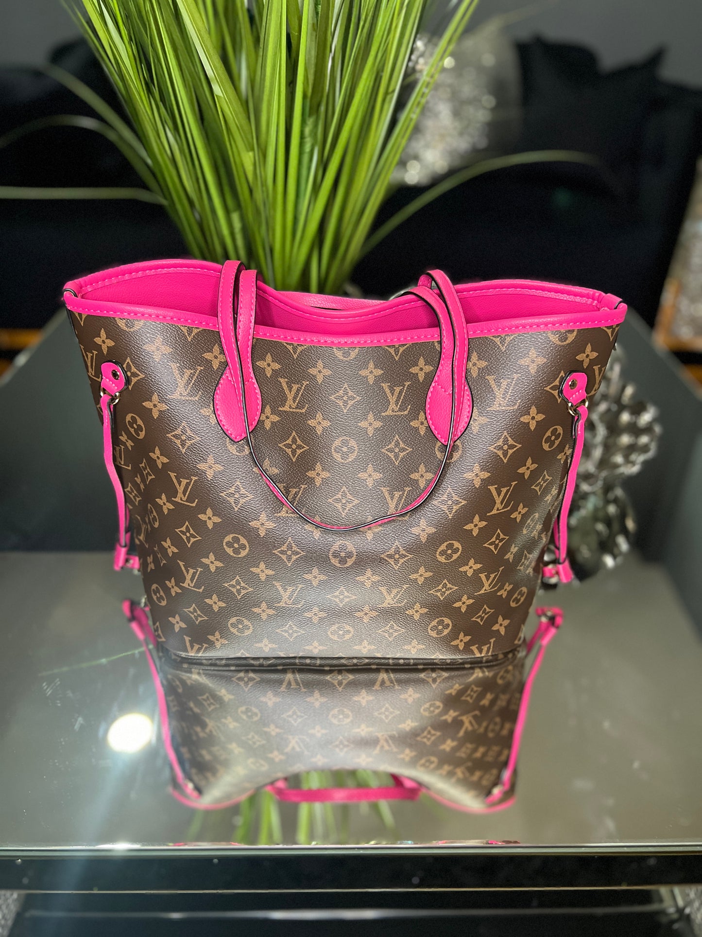 Leather reversible NF tote bag