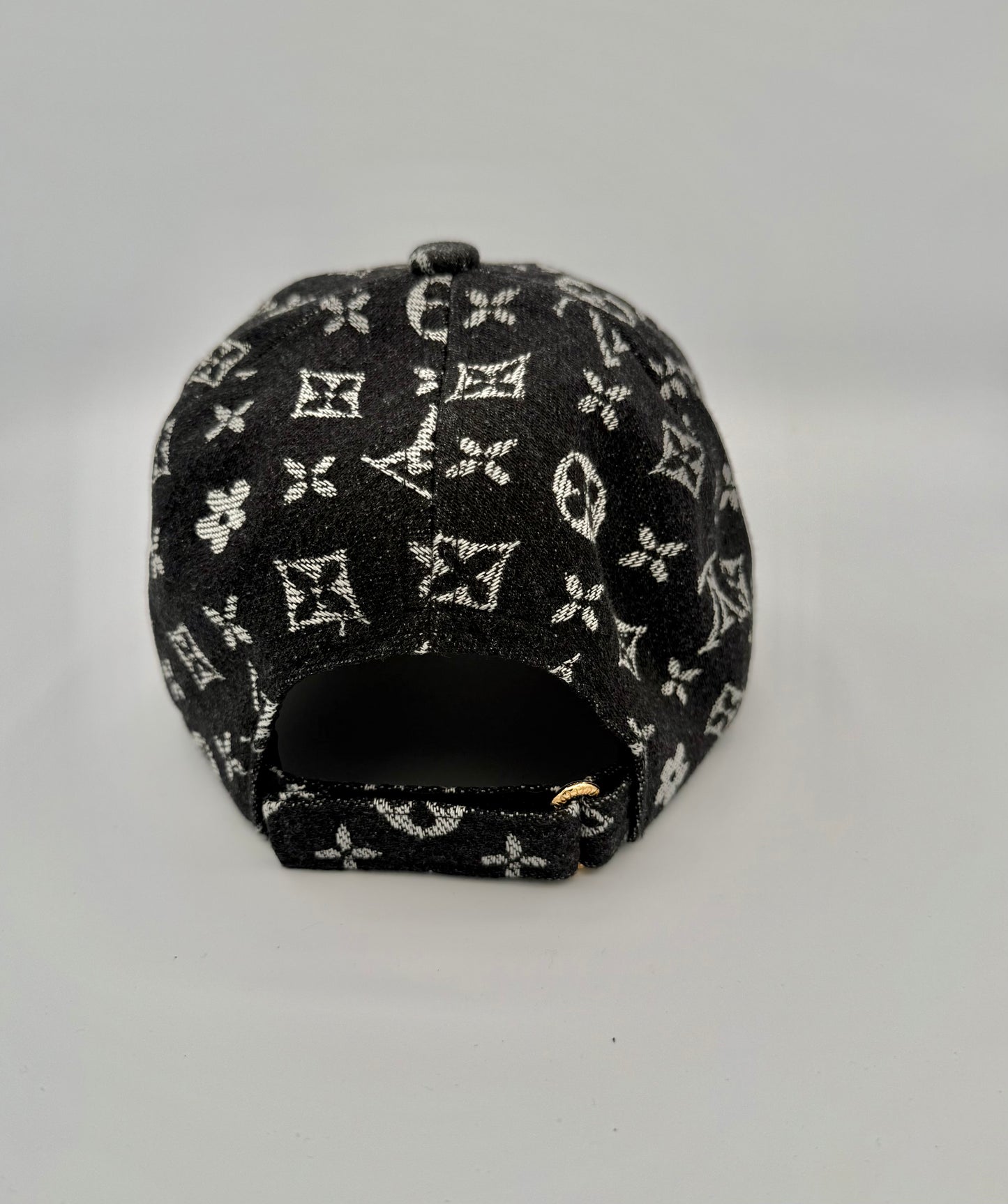 Black Denim monogram cap with center logo