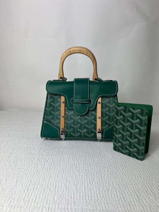 Green handbag with matching wallet