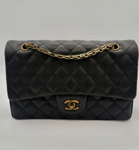 CC double flap W/ caviar leather