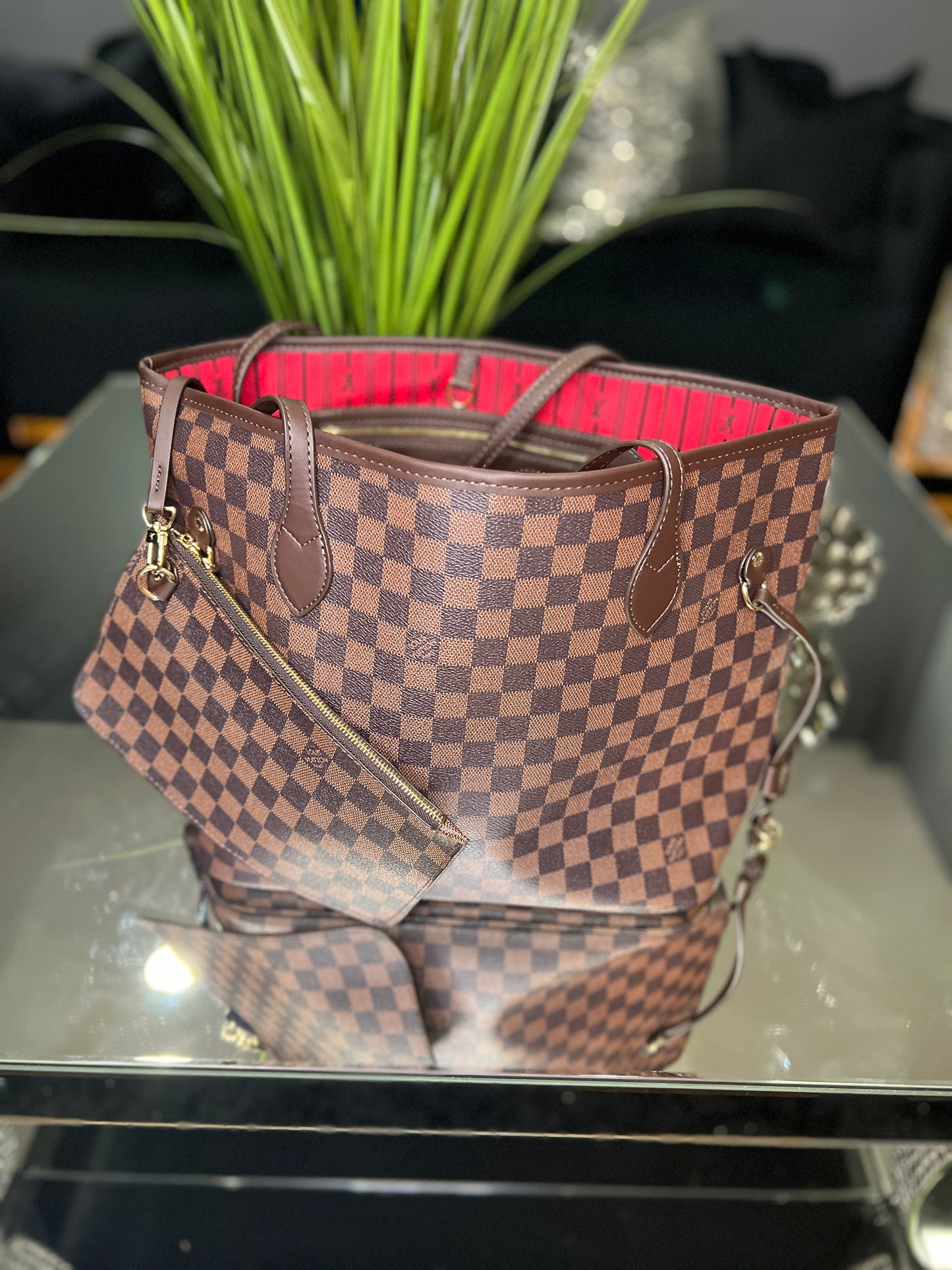 Brown checkered tote