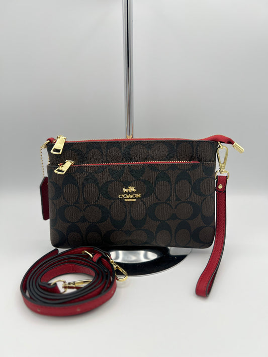 C double zip wristlet with crossbody strap