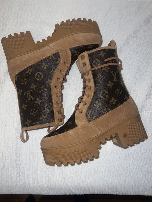 Brown monogram boots