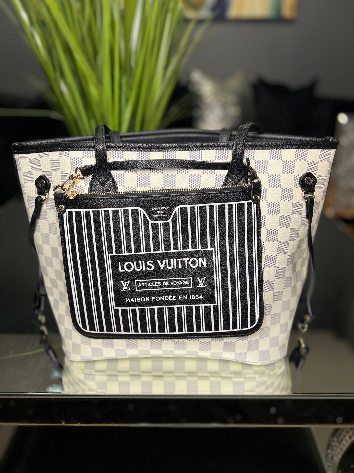 White checkered tote