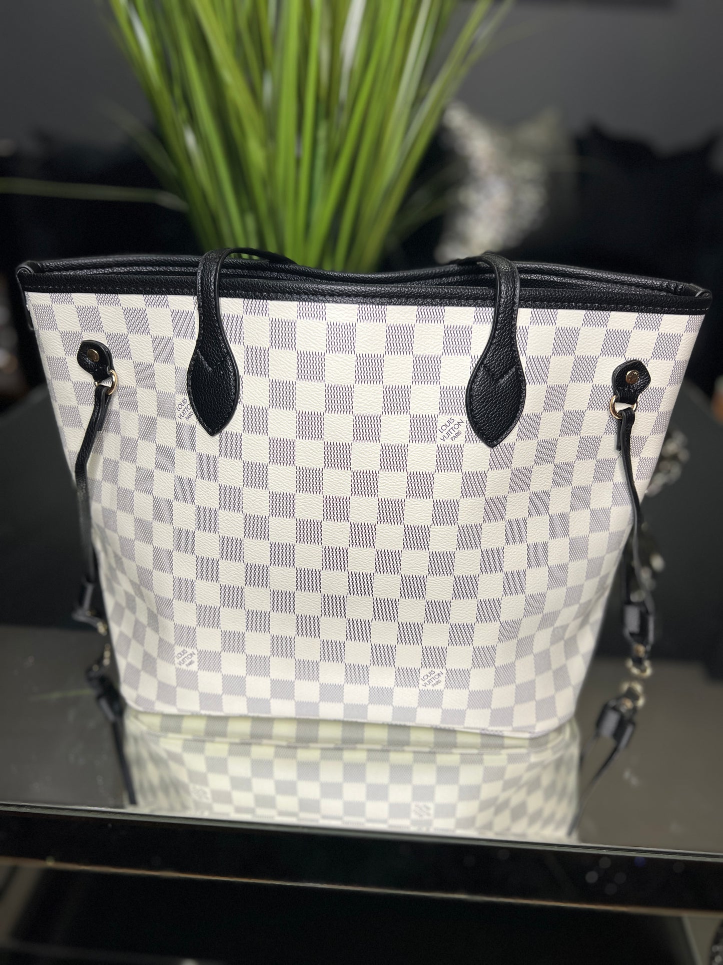 White checkered tote