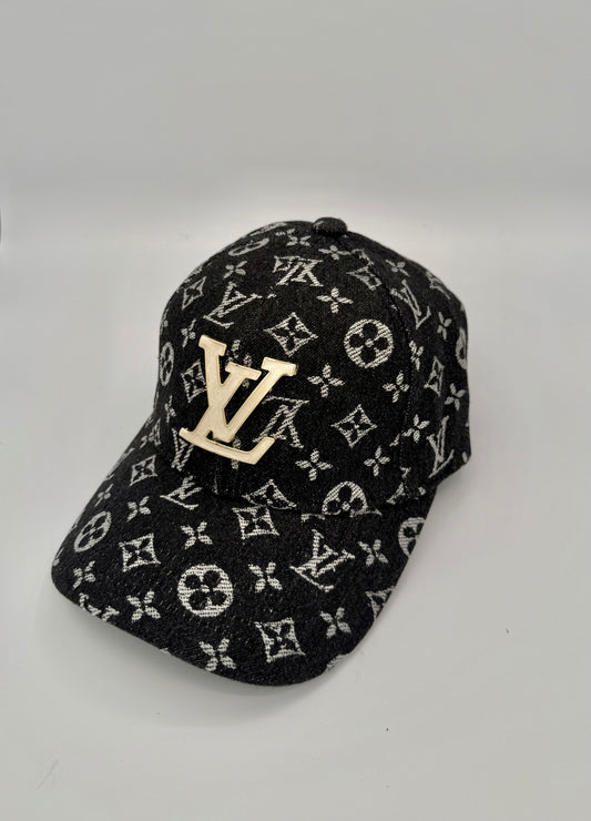 Black Denim monogram cap with center logo